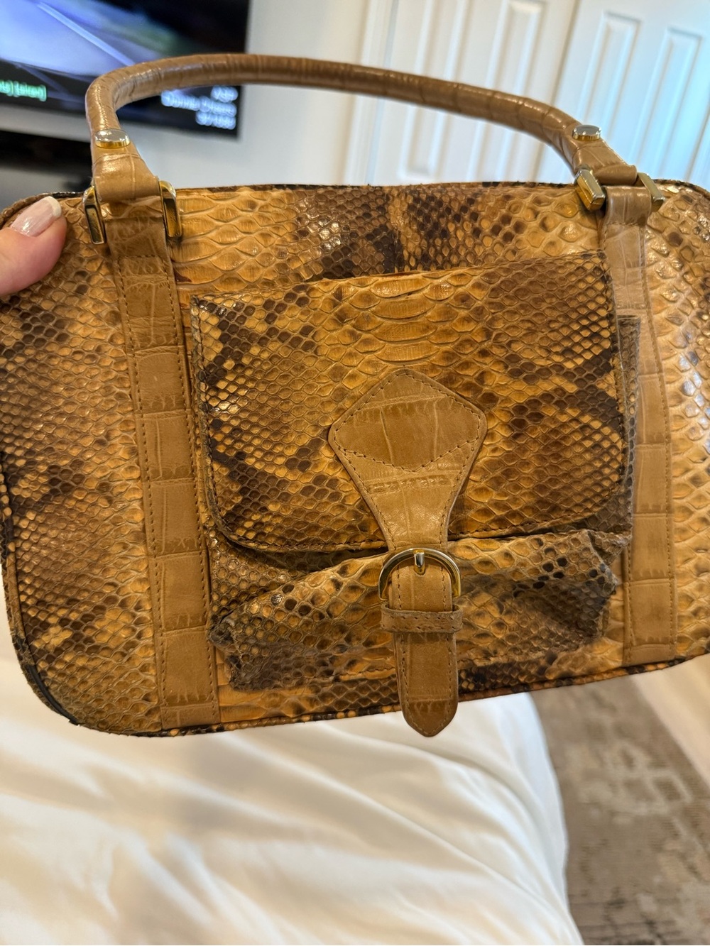 Vintage Colombetti Milano Snakeskin imprint Satchel – Italian Luxury Handbag - Picture 6 of 12